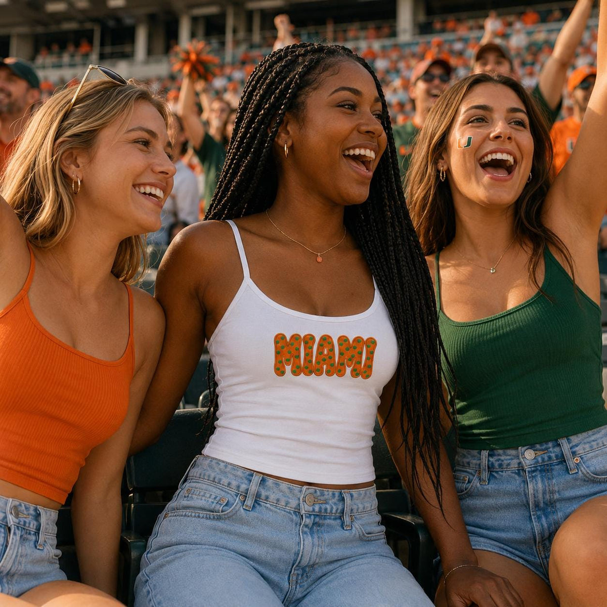 Miami Women's Spaghetti Strap Tank Top Game day Merch Orange and Green Sports team shirt