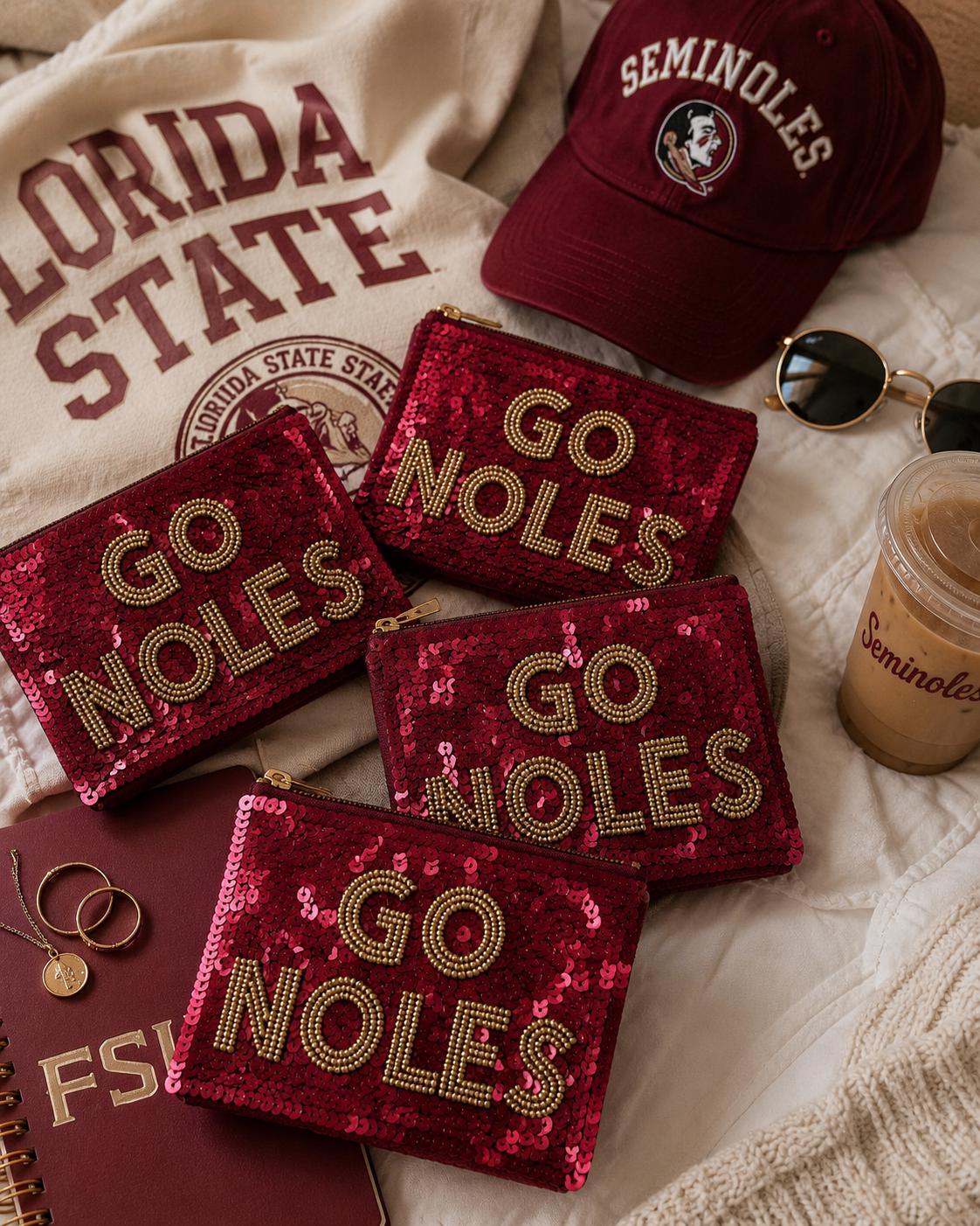 FSU Inspired Coin Purse Zipper Pouch Doak Stadium Bag Game Day Essentials Go Noles Wallet  Sequin Team Fan Gift Garnet Gold Game day