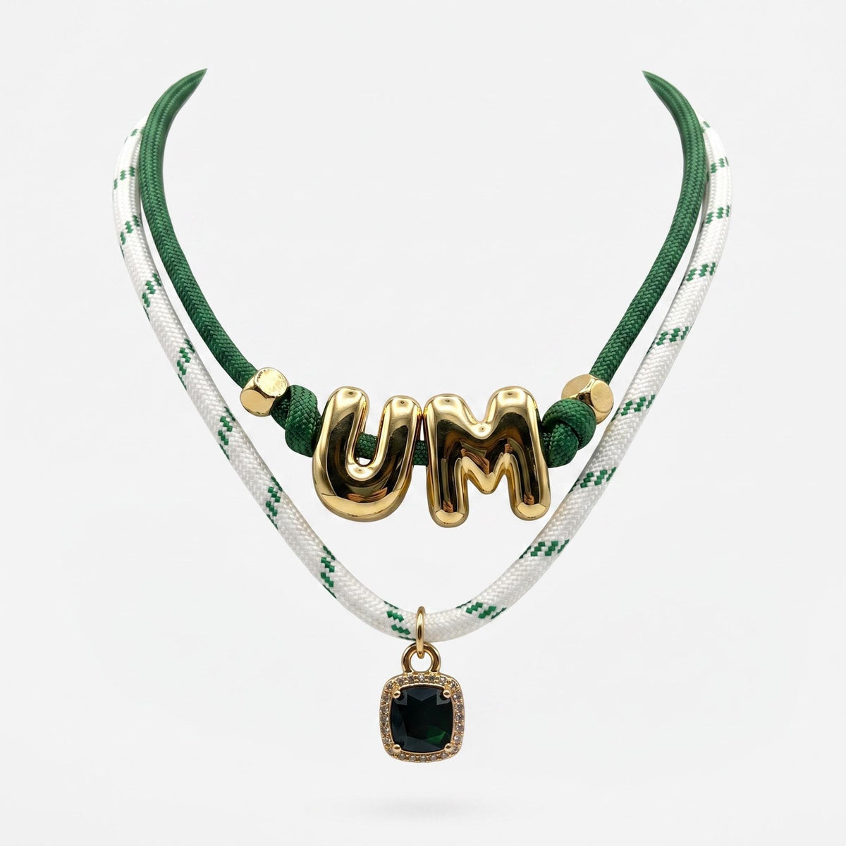 Bubble Letter Chain Necklace Custom Initial Jewelry Handcrafted Paracord Choker Mens Orange Green Accessory Personalized College Gift Game Day Fan Wear Team Spirit Necklace Gold Tone Letters Cord Style Adjustable Length Student Alumni