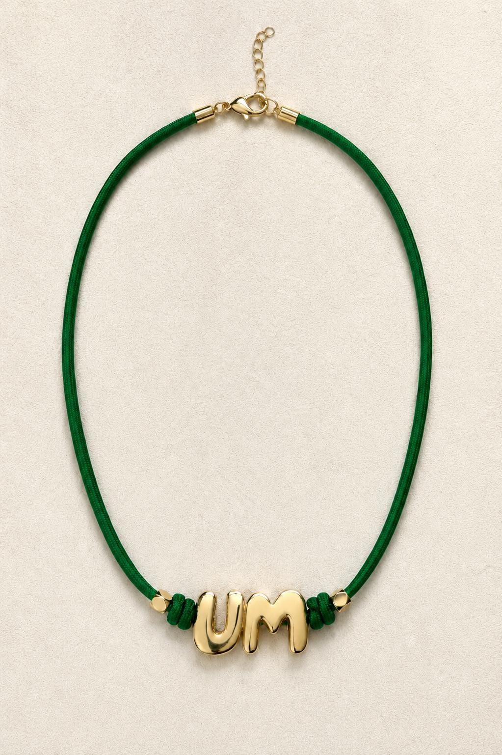 Paracord Cord Necklace Mens Initial Jewelry Durable Bubble Letter Chain Custom Choker Orange Green Team Colors Personalized Fan Accessory College Game Day Spirit Wear Handcrafted Gold Tone Letters Adjustable Style Everyday Statement