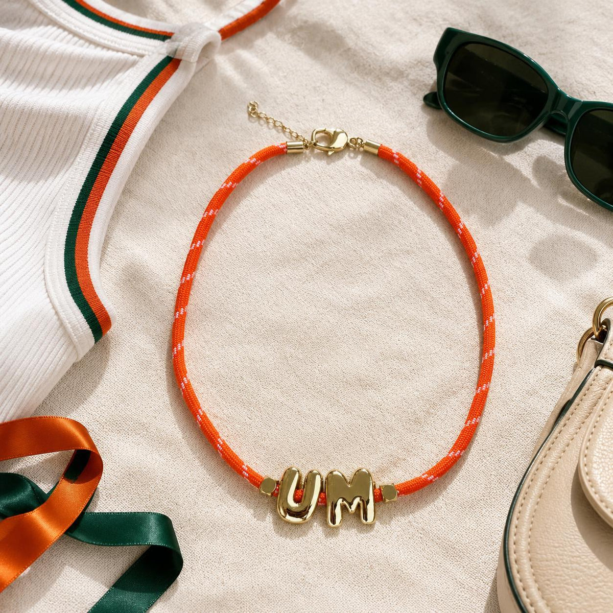 Personalized Paracord Necklace Initial Jewelry Bubble Letter Chain Men Game Day Orange Green Cord Choker Custom Fan Gift College Accessory