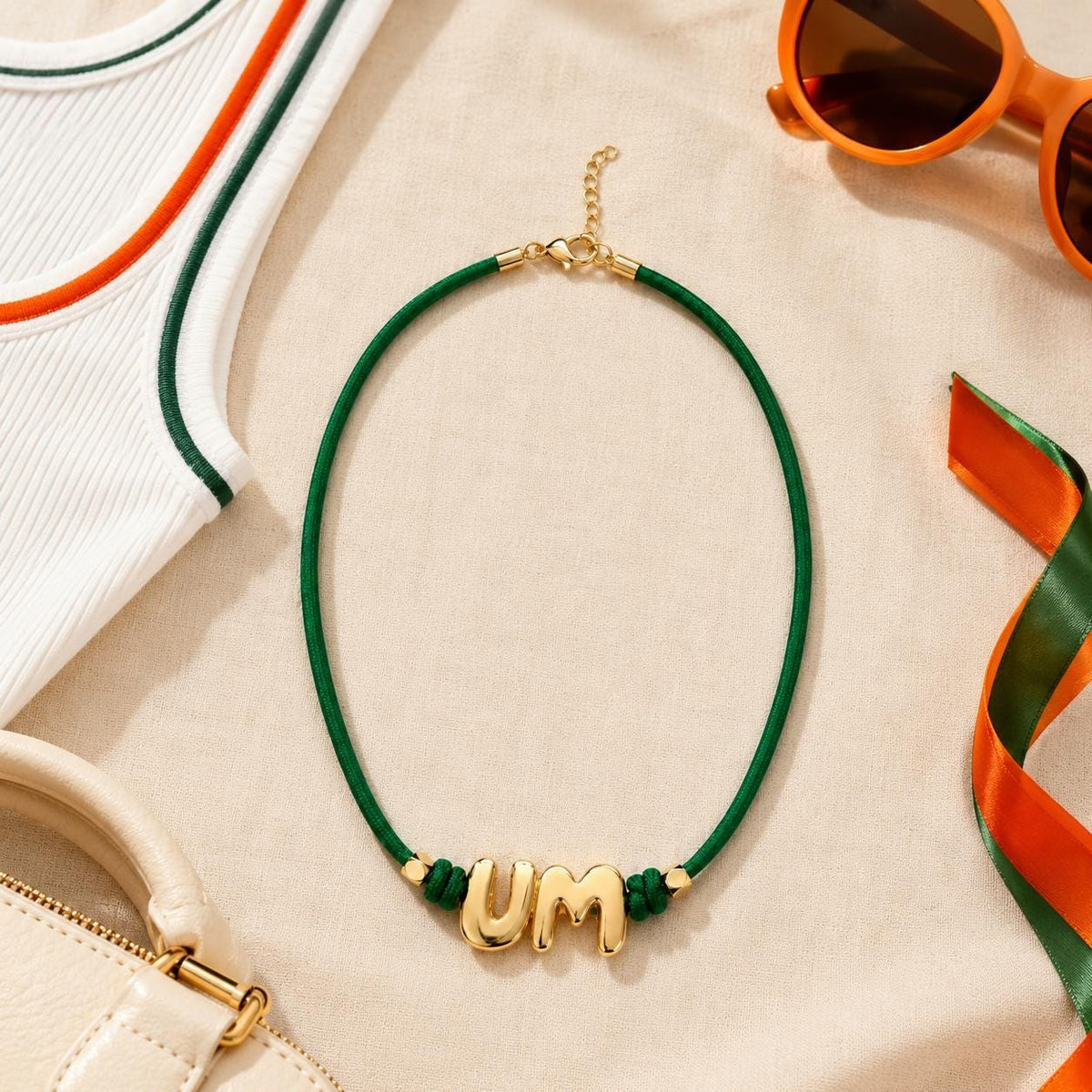 Personalized Paracord Necklace Initial Jewelry Bubble Letter Chain Men Game Day Orange Green Cord Choker Custom Fan Gift College Accessory