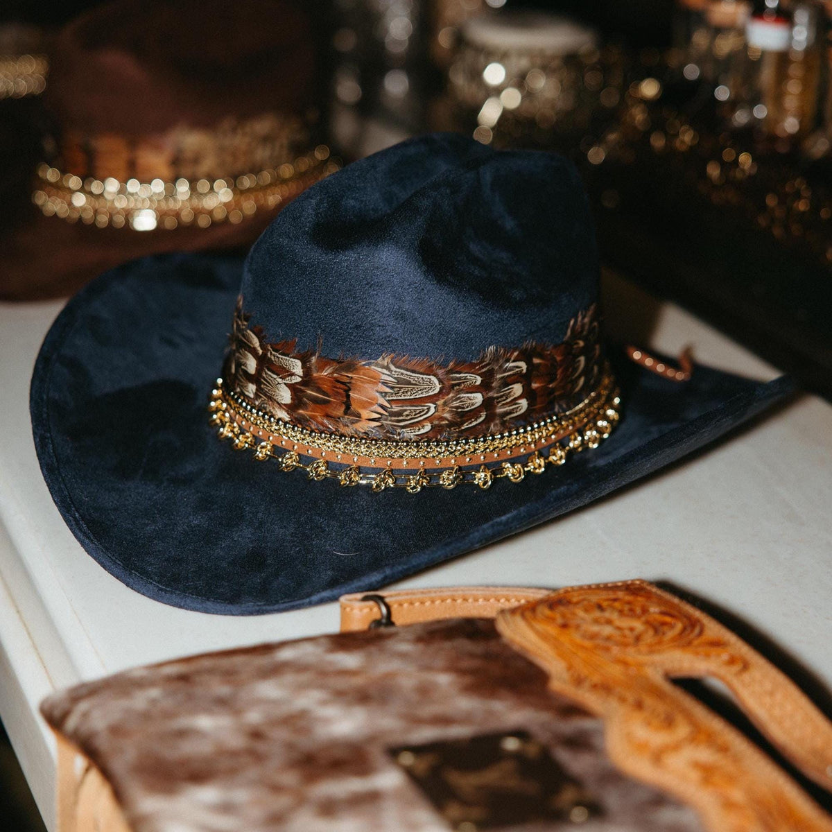 Sunkissed by Chrissy feather cowboy hat for women, Western country fashion hat with decorative feather accents, perfect for rodeo or concerts