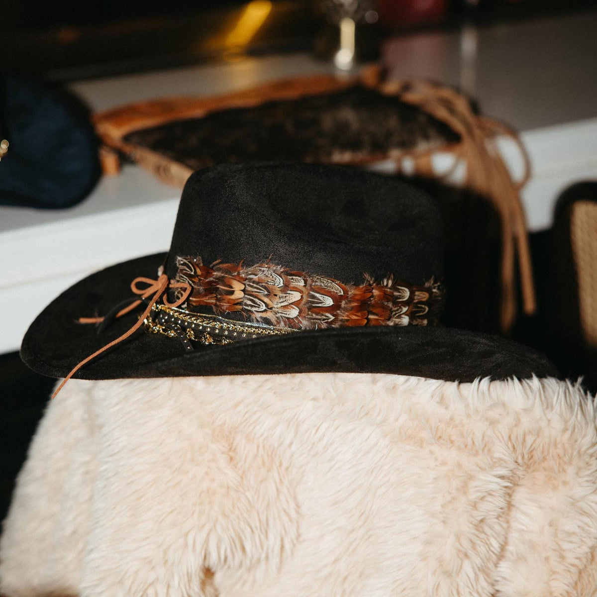 Sunkissed by Chrissy feather cowboy hat for women, Western style with decorative feathers, perfect for country and rodeo events.