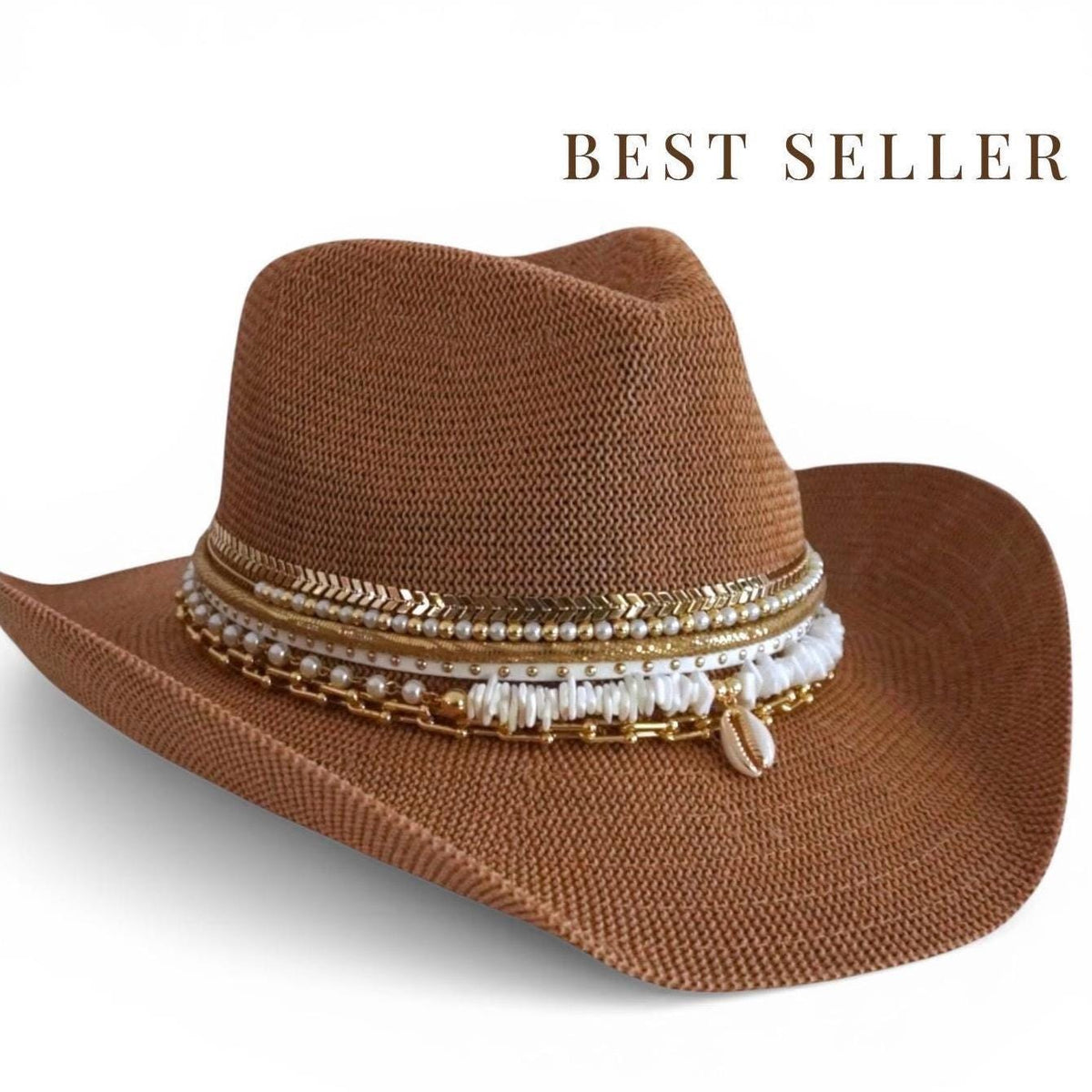 Sunkissed by Chrissy coastal cowgirl hat with tropical beaded accents, perfect for beach, summer vacation, or festival wear.