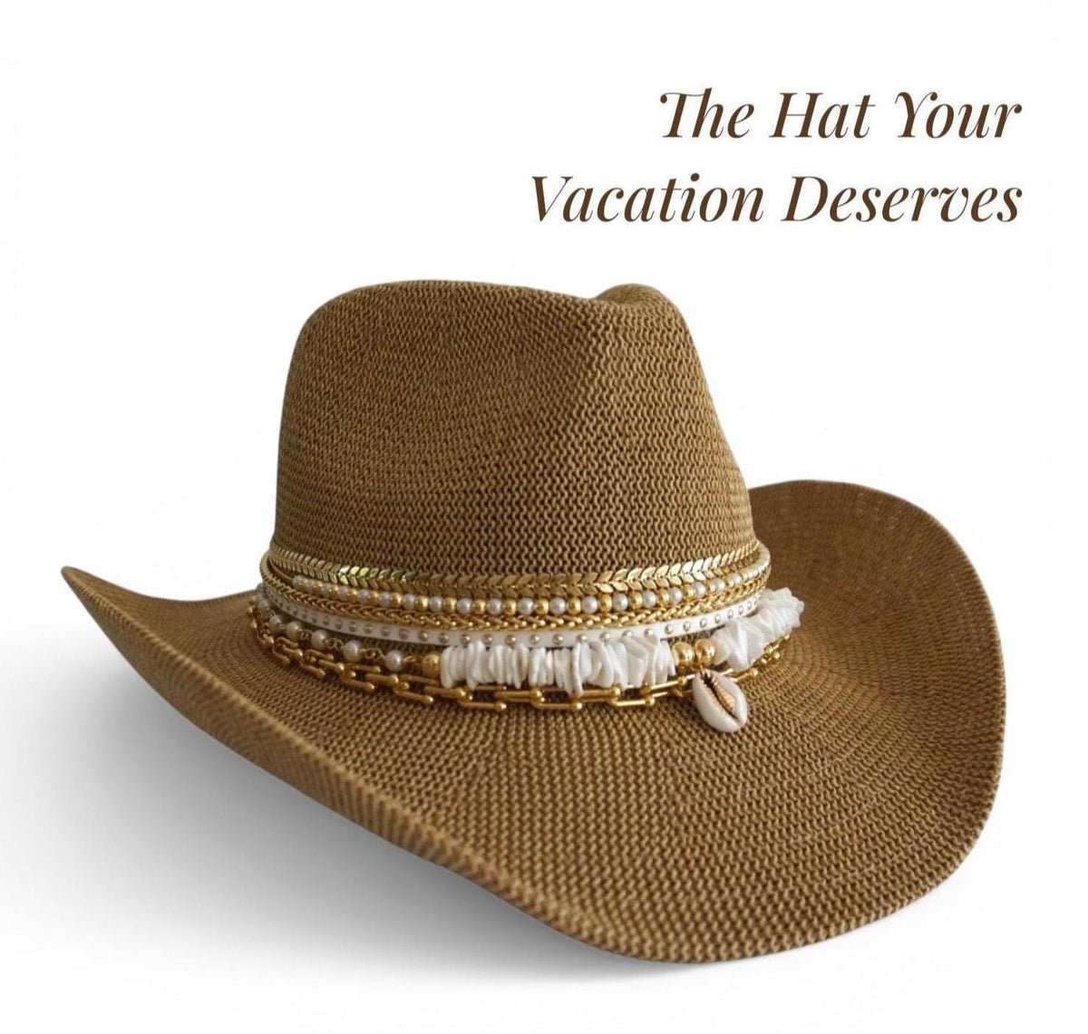 Sunkissed by Chrissy Coastal Cowgirl hat with tropical beaded accents, perfect for beach, vacation, and summer resort fashion.