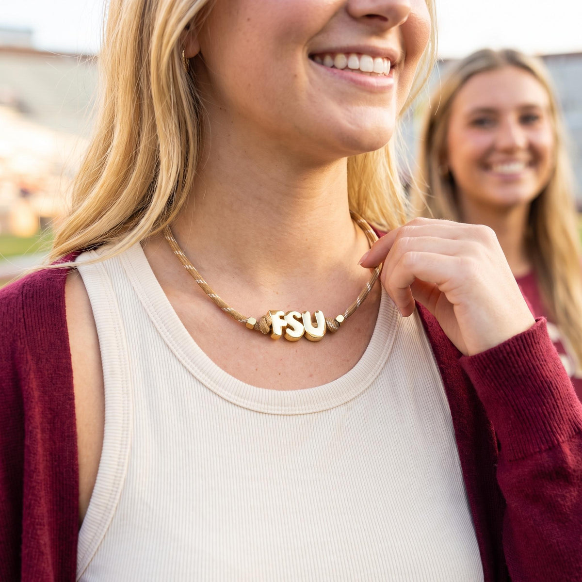 FSU Gameday Jewelry Florida State University Necklace Seminole Fan Spirit Accessory College Student Graduation Gift Alumni Women Garnet Gold