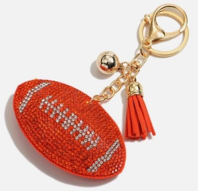 Bling Bag Accessory Rhinestone Football Charm Sparkly Keychain Purse Detail Game Day Women Gift Stadium Bag Decoration Handbag Charm Backpack Accessory Sports Fan Present Football Lover Jewelry Crystal Embellished Design Tailgate Party