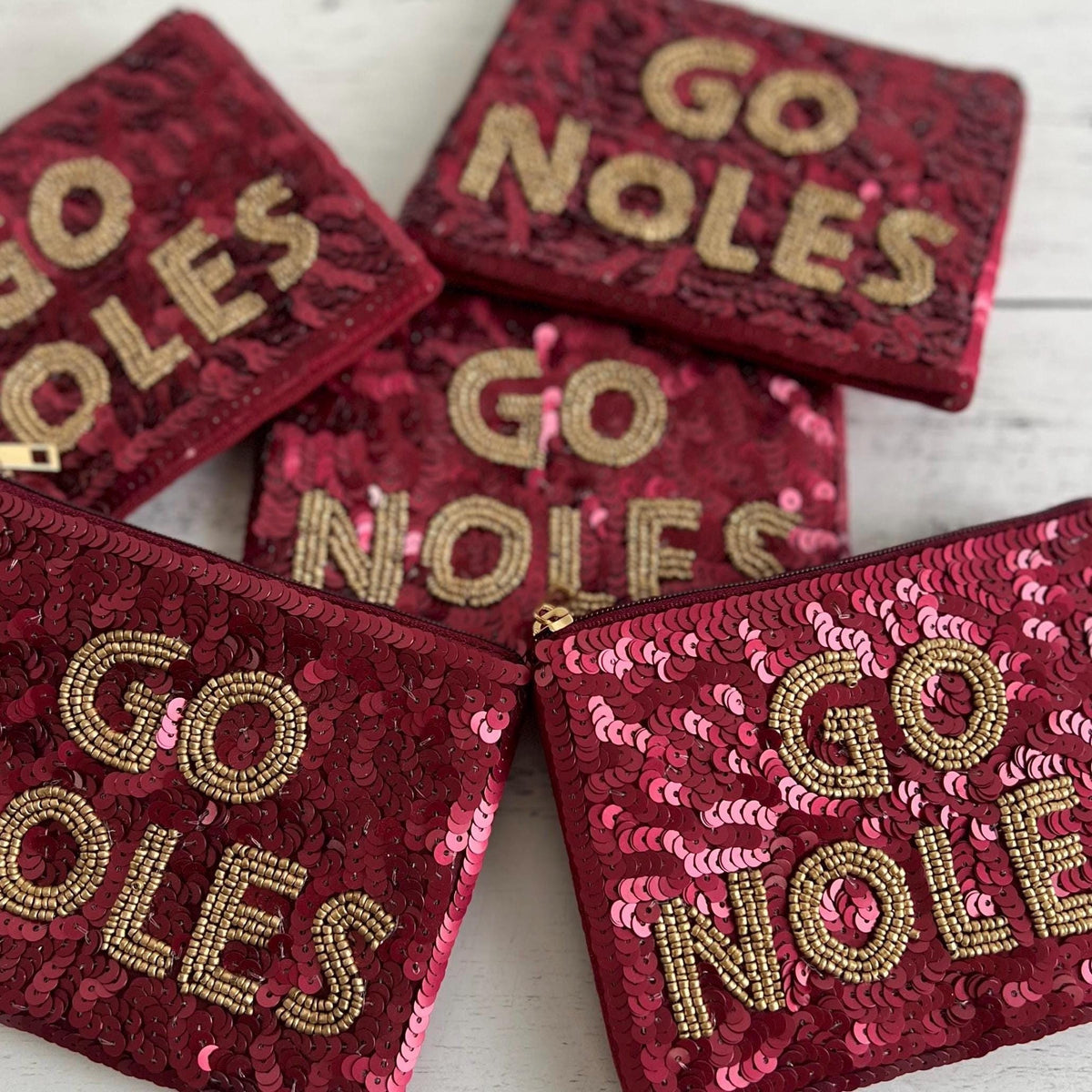 Handmade Beaded Wallet Sequin Coin Purse Garnet Gold Team Colors Game Day Essentials Stadium Bag Accessory Zipper Pouch Fan Gift Perfect Clear Bag Insert Compact Storage Sports Event Must Have Tailgate Party Essential Item