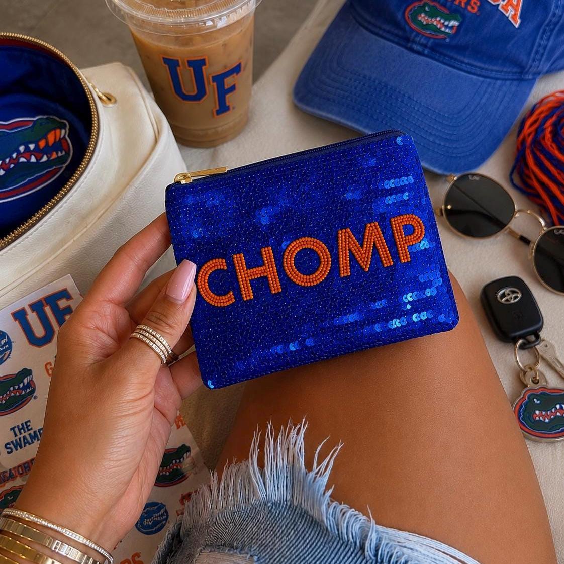 Beaded Coin Purse Wallet Clear Stadium Bag Game Day Essentials Zipper Pouch Gators Football Fan Gift Sequin Blue Orange Accessory