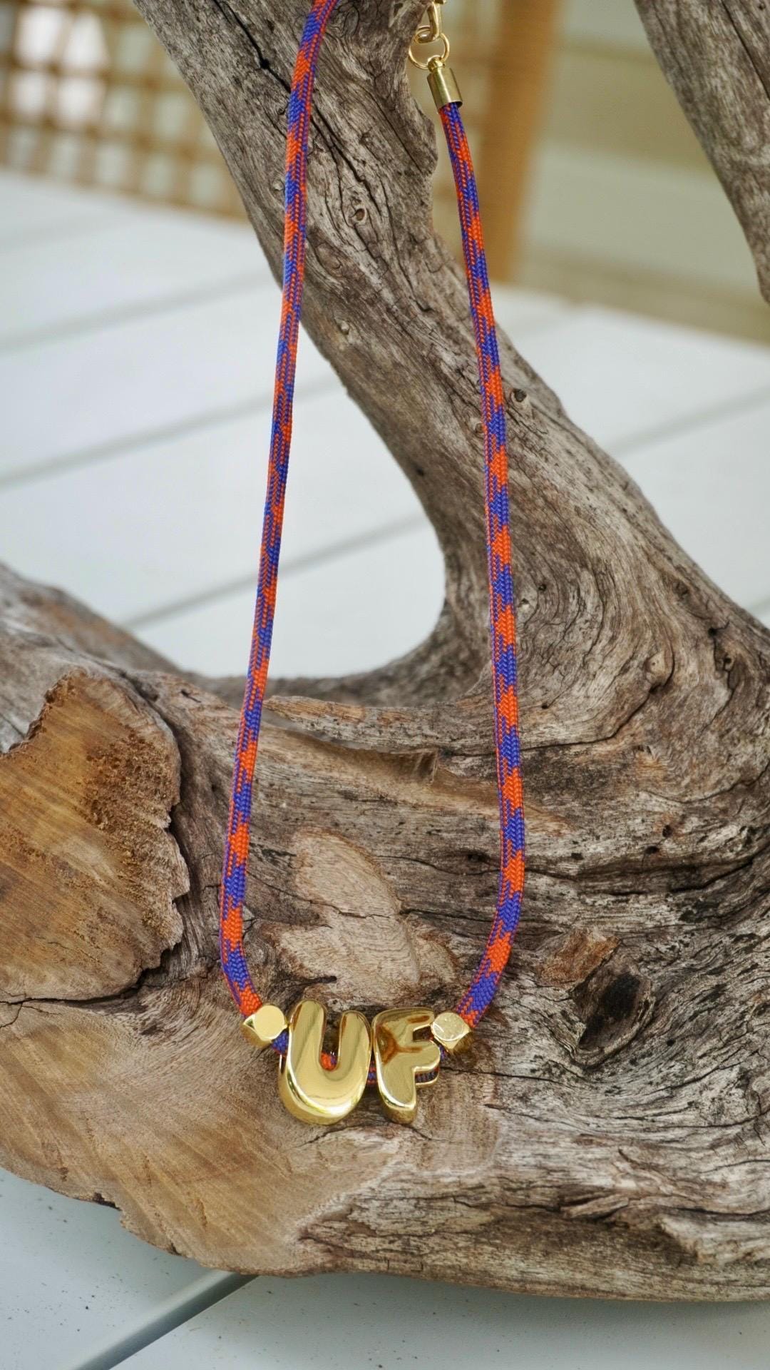 Florida Gator Necklace Gameday Jewelry College Student Graduation Gift Alumni Women Orange Blue Paracord Cord Letter Beads School Spirit