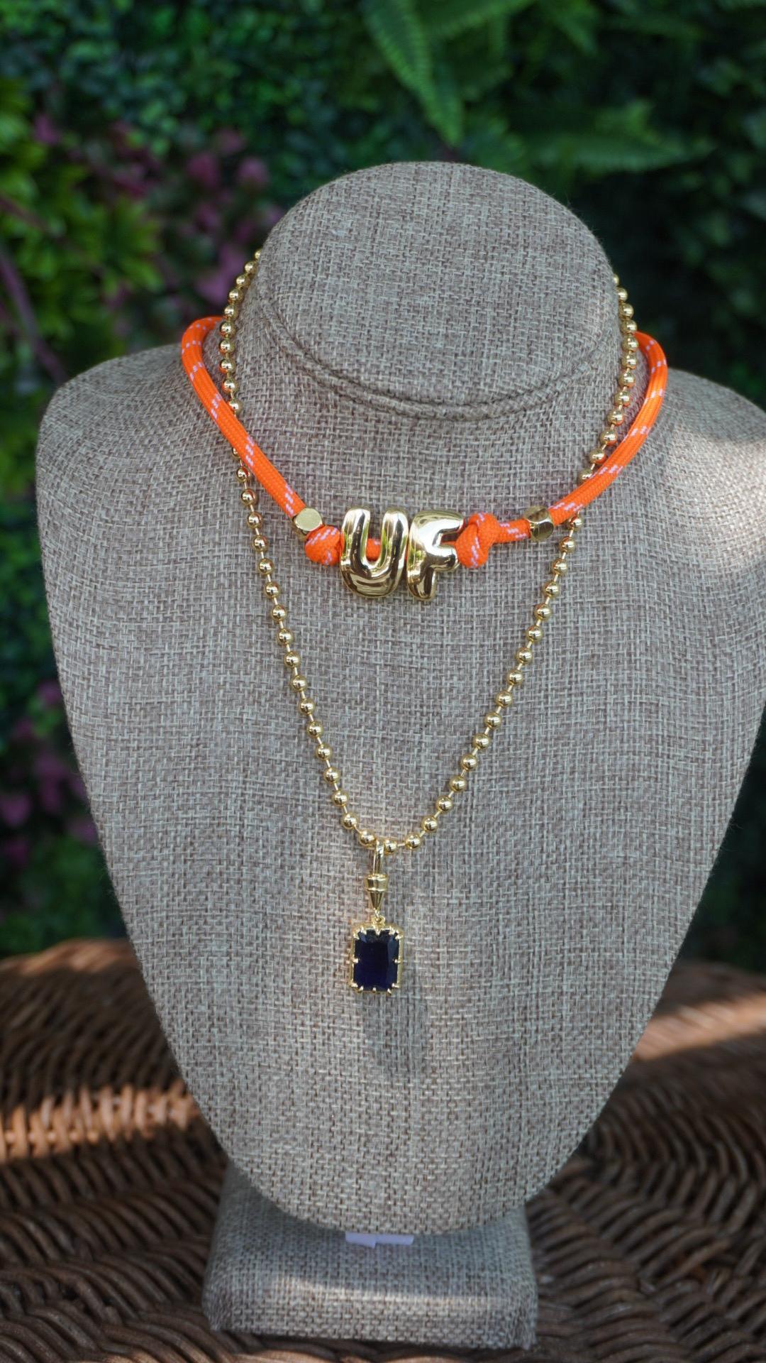 Florida Gator Necklace Gameday Jewelry College Student Graduation Gift Alumni Women Orange Blue Paracord Cord Letter Beads School Spirit