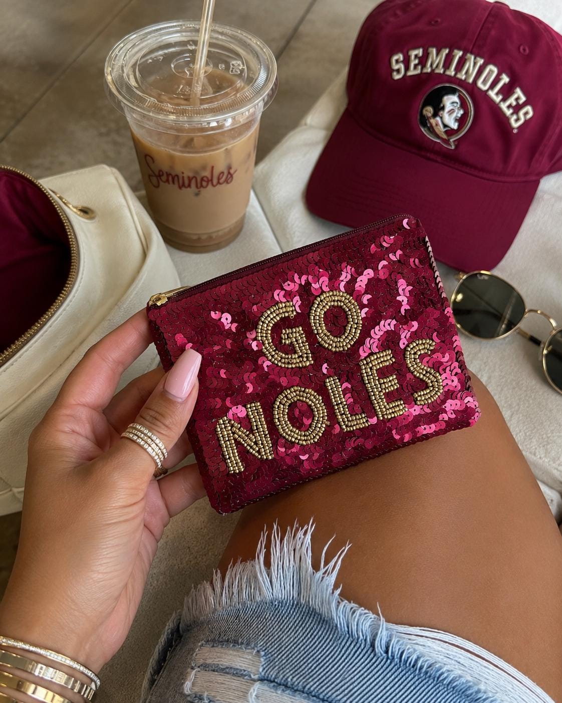 FSU Inspired Coin Purse Zipper Pouch Doak Stadium Bag Game Day Essentials Go Noles Wallet  Sequin Team Fan Gift Garnet Gold Game day