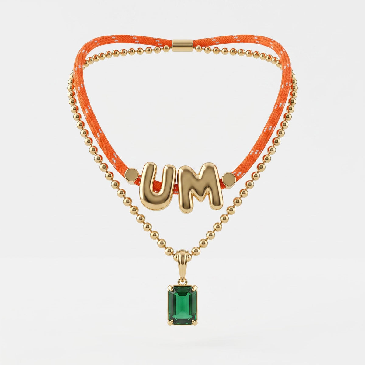 Orange Green Team Necklace Game Day Jewelry Mens Paracord Choker Custom Initial Chain Bubble Letter Accessory Personalized Fan Gift College Spirit Wear Handcrafted Cord Necklace Gold Tone Charms Adjustable Style Student Alumni Birthday
