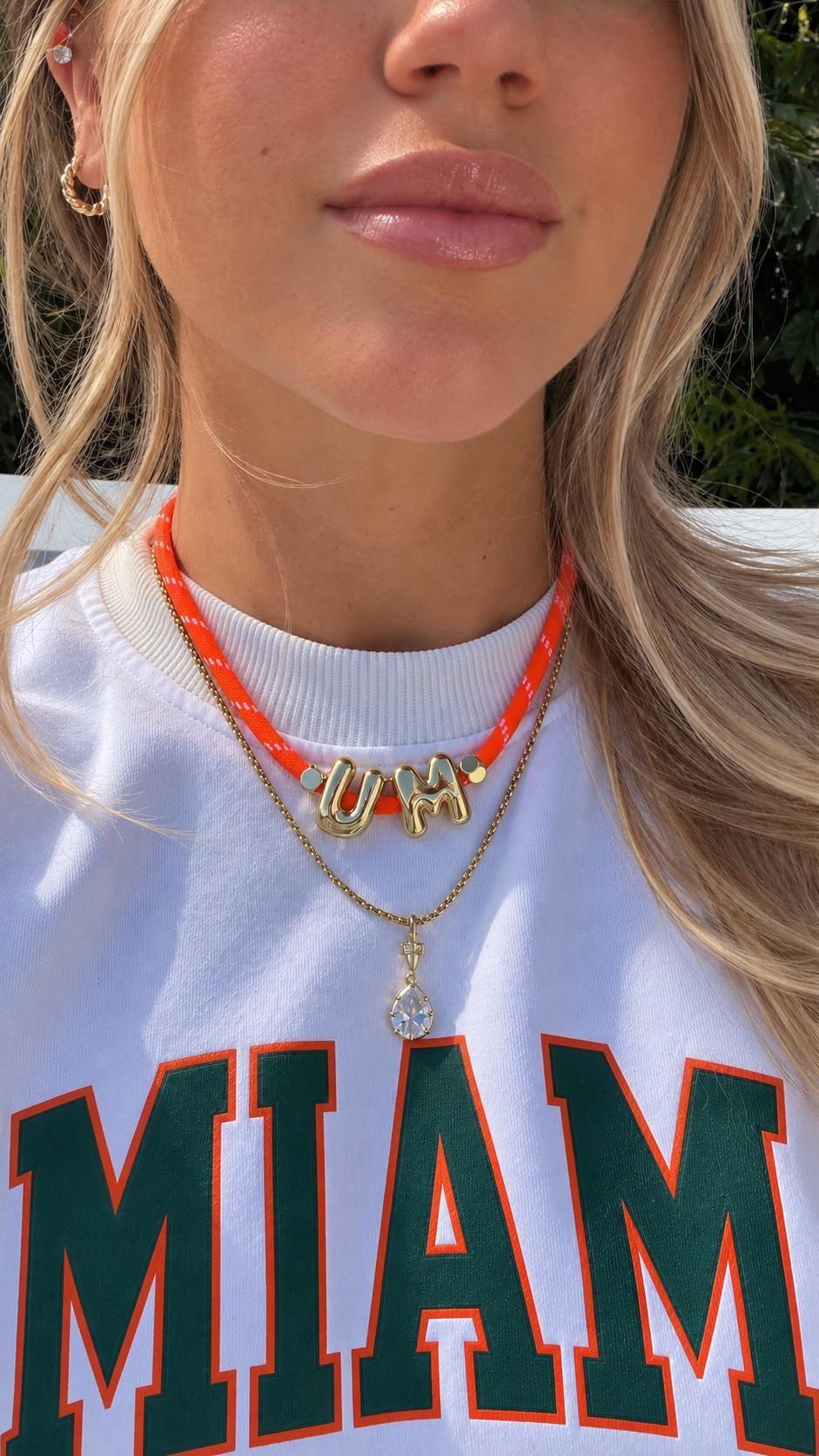 Personalized Paracord Necklace Initial Jewelry Bubble Letter Chain Men Game Day Orange Green Cord Choker Custom Fan Gift College Accessory