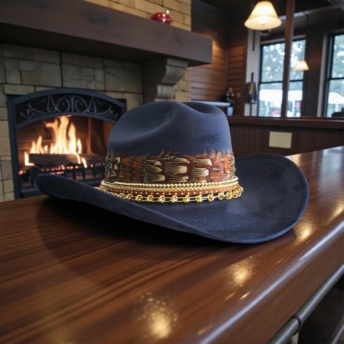Sunkissed by Chrissy feather cowboy hat for women, Western fashion rodeo accessory, perfect for country concerts and ranch weddings.