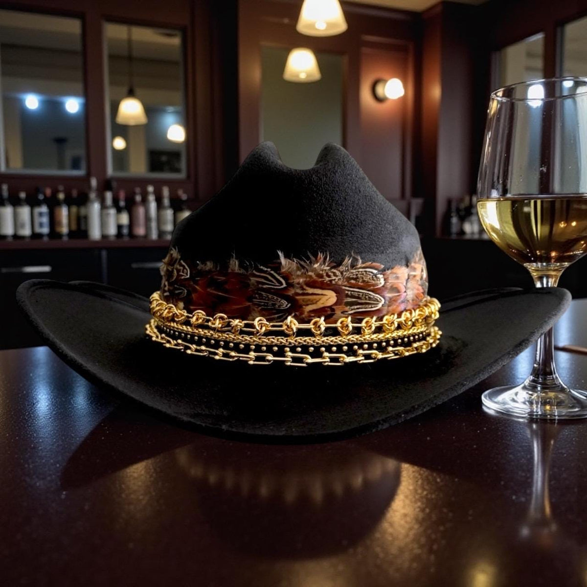 Sunkissed by Chrissy feather cowboy hat for women, Western country fashion accessory with chic rodeo and concert style.