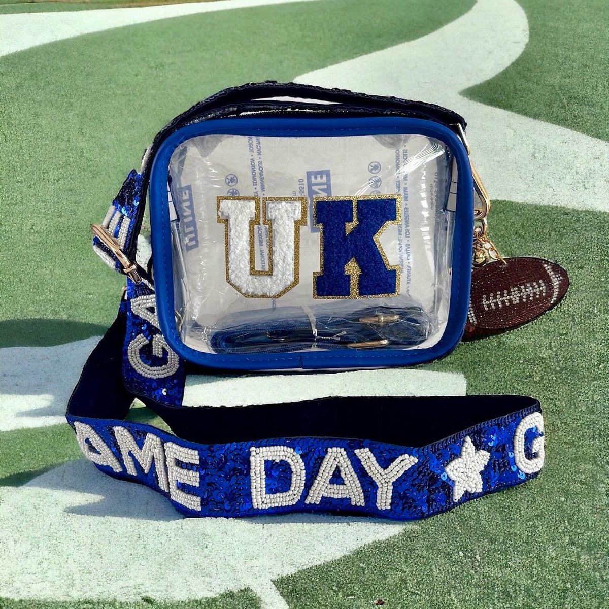 Clear Stadium Bag Policy Compliant Crossbody Purse Game Day Football Essential Custom Sequin Strap Team Colors Concert Venue Approved Transparent Design Sporting Event Accessory College Fan Gift Tailgate Party Bag Sparkly Details Stylish