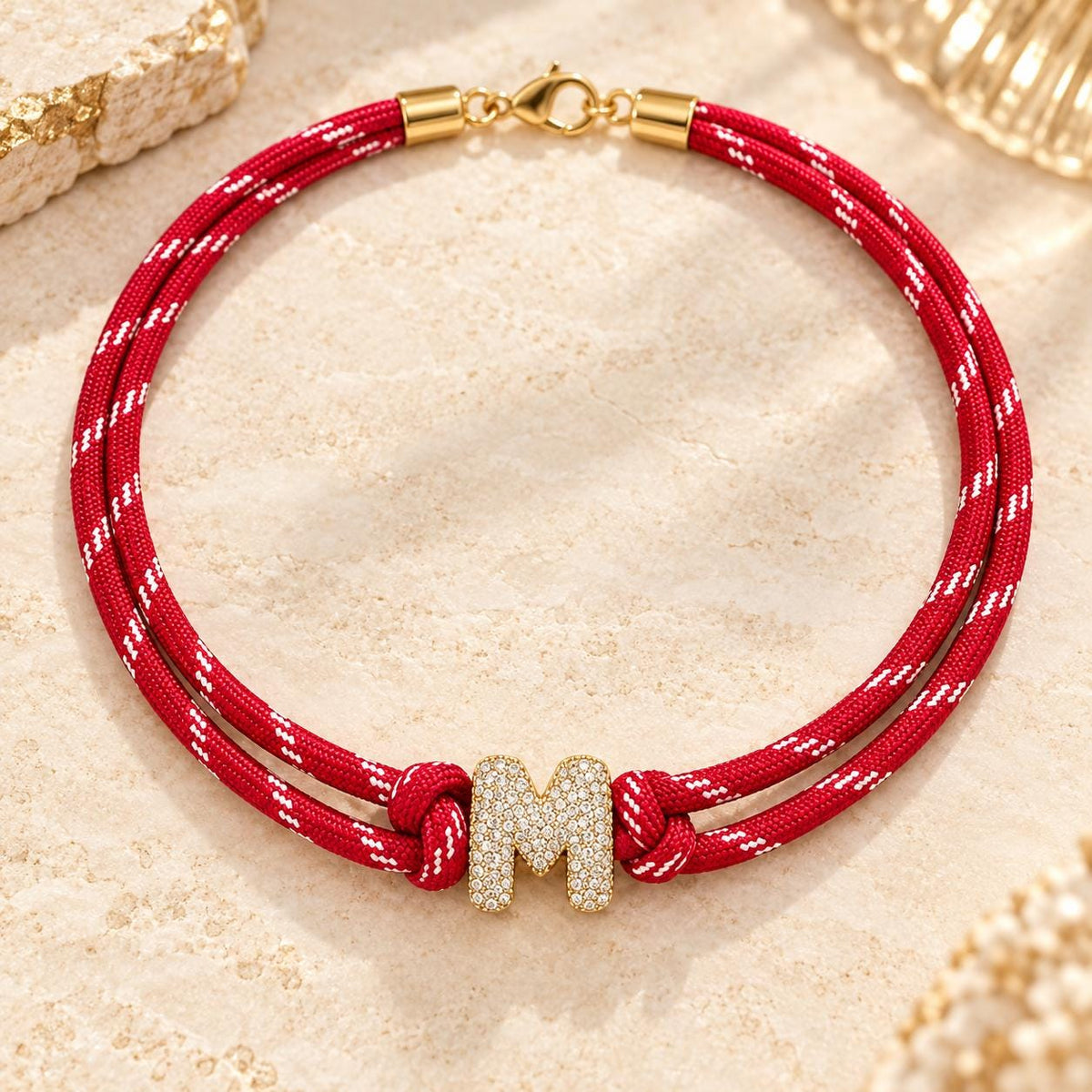 Paracord Initial Necklace Personalized Jewelry Gift Under 40 Dollars Birthday Adjustable Cord Rhinestone Letter Charm Pendant Women Everyday