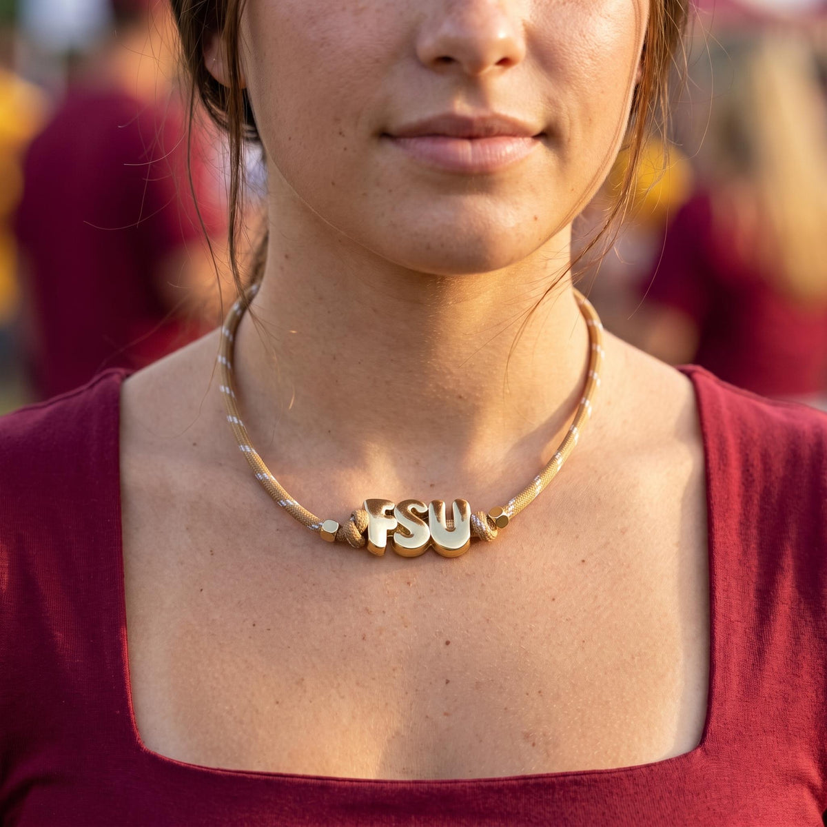 FSU Gameday Jewelry Florida State University Necklace Seminole Fan Spirit Accessory College Student Graduation Gift Alumni Women Garnet Gold