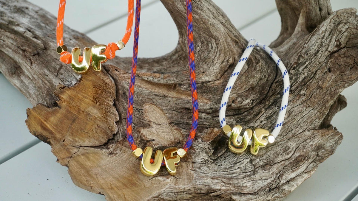 Gator Fan Jewelry College Necklace University Florida Game Day Accessory Graduation Gift Alumni Women Orange Blue Paracord Letter Beads Gold Plated Student Spirit Wear Team Pride Necklace School Colors Fan Gift Present