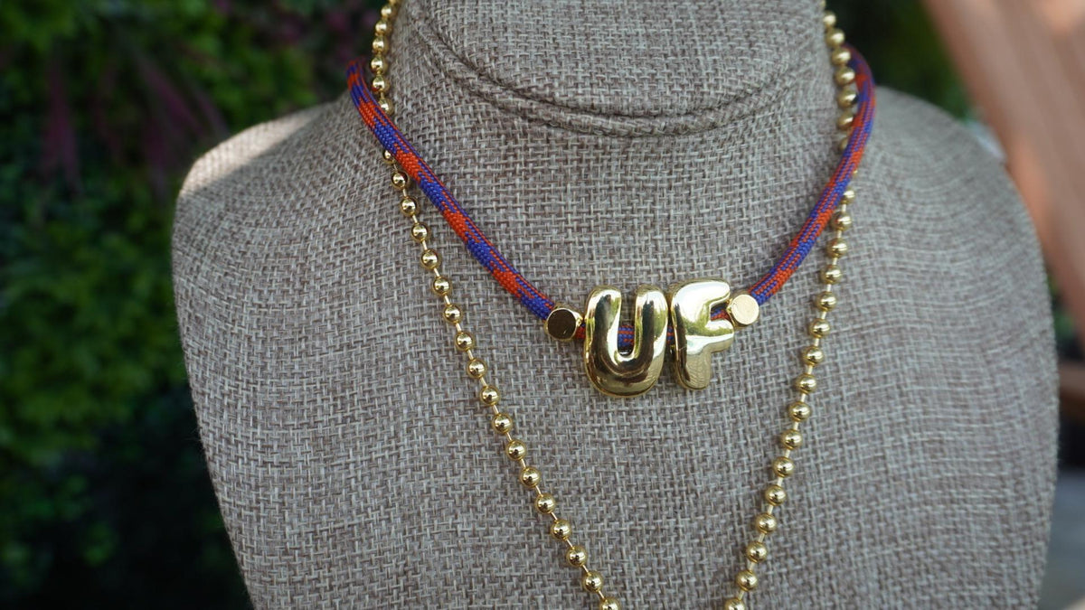 Florida Gator Necklace Gameday Jewelry College Student Graduation Gift Alumni Women Orange Blue Paracord Cord Letter Beads School Spirit