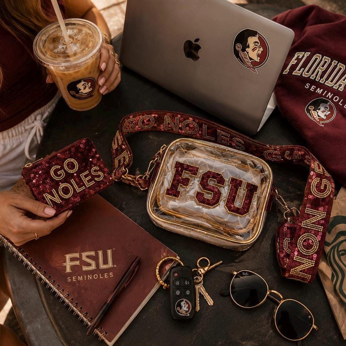Clear Stadium Bag Crossbody Purse Sequin Strap Garnet Gold Fsu Gameday Football Fan Gear Gift Ncaa Approved Security Compliant Venue Handbag