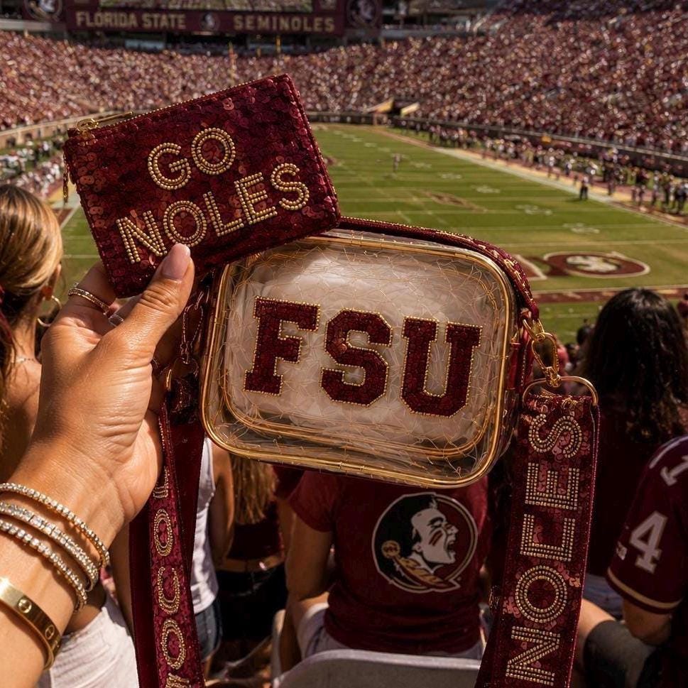 Clear Stadium Bag Crossbody Purse Sequin Strap Garnet Gold Fsu Gameday Football Fan Gear Gift Ncaa Approved Security Compliant Venue Handbag