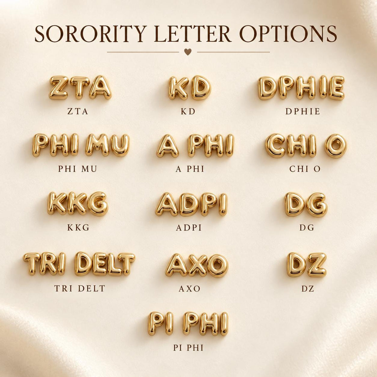 Sorority Wrap Necklace Greek Letter Jewelry Gold Plated Charm Heart Gift Big Little Sister Present Bid Day Initiation Ceremony College