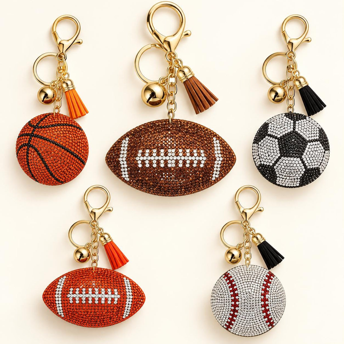 Rhinestone Football Keychain Bling Purse Charm Sparkly Handbag Accessory Backpack Charm Custom Keychain Baseball Gift Basketball Fan Stadium