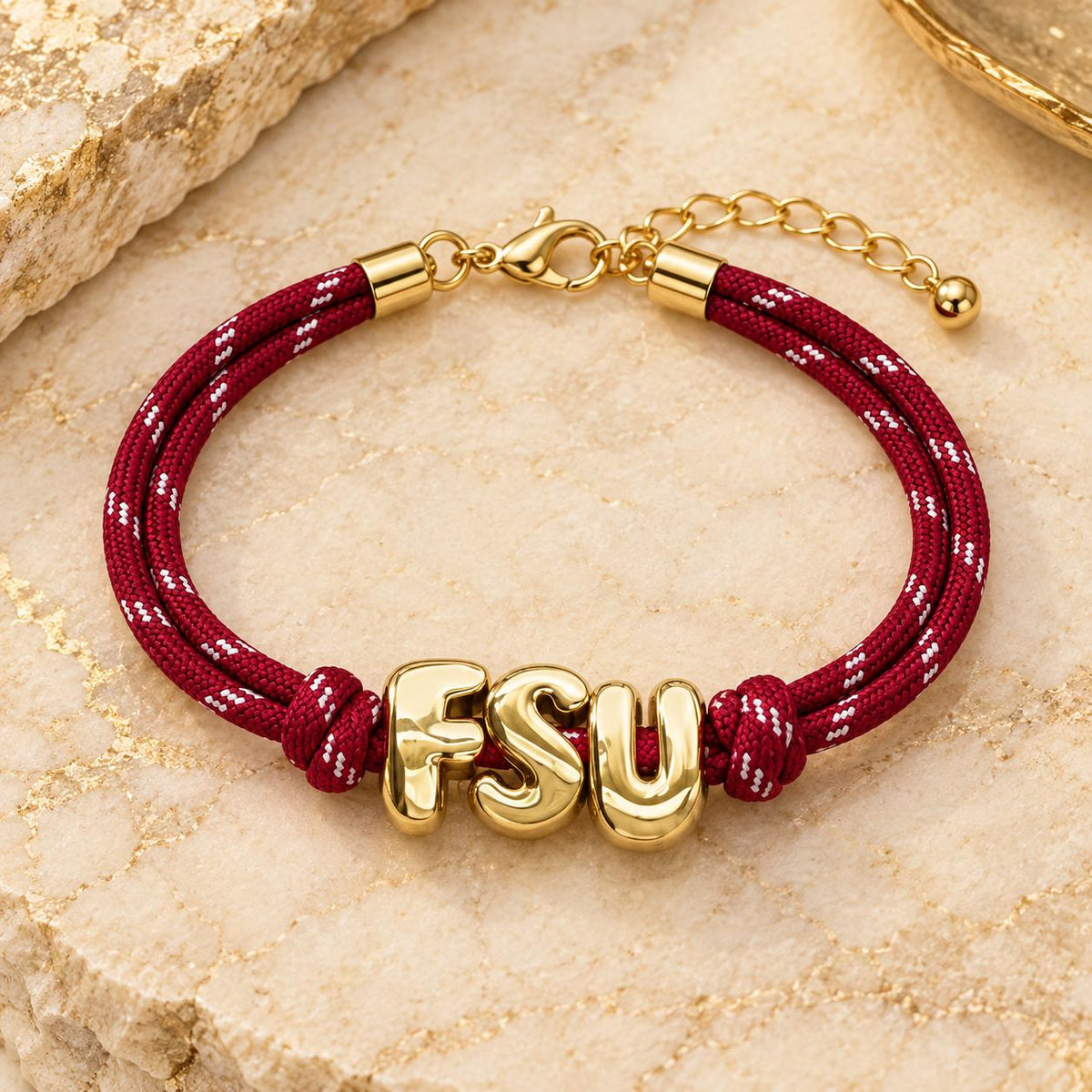 Personalized Sunkissed by Chrissy paracord bracelet with gold initials, adjustable Gameday wristband featuring European style design.