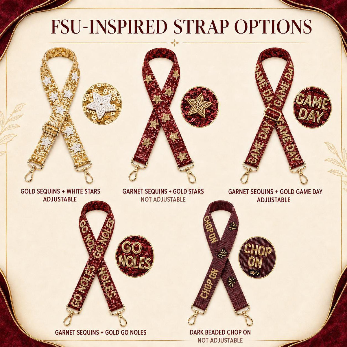 Clear Stadium Bag Crossbody Purse Sequin Strap Garnet Gold Fsu Gameday Football Fan Gear Gift Ncaa Approved Security Compliant Venue Handbag