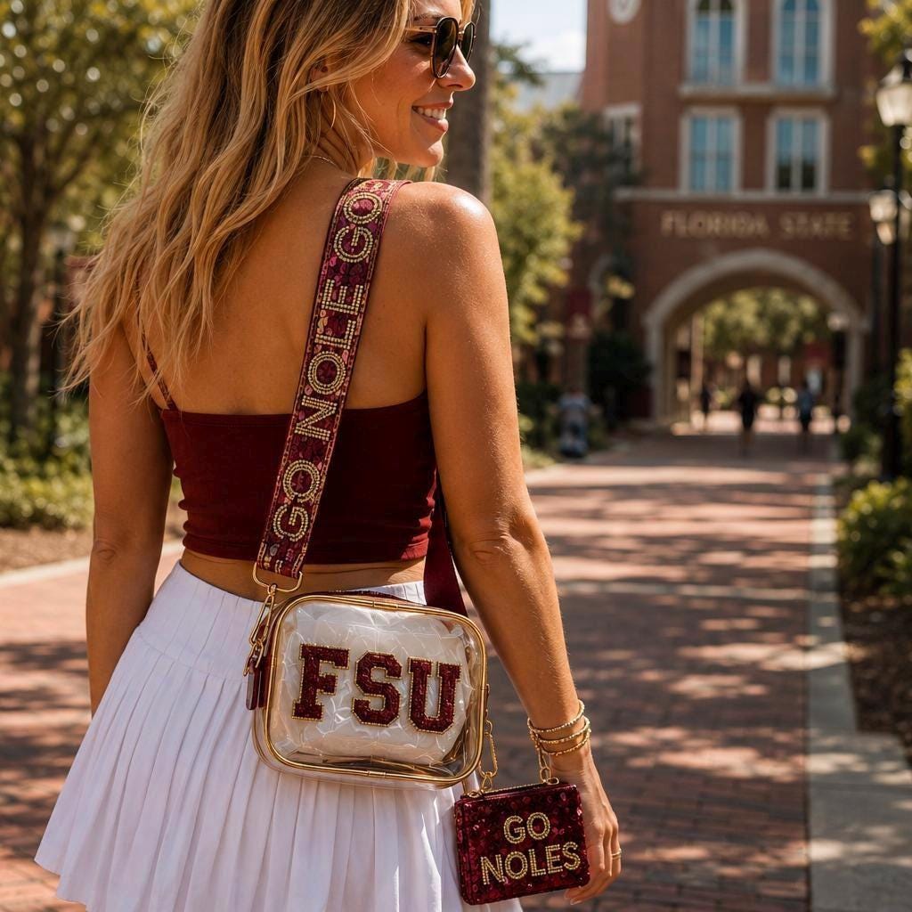 Clear Stadium Bag Crossbody Purse Sequin Strap Garnet Gold Fsu Gameday Football Fan Gear Gift Ncaa Approved Security Compliant Venue Handbag