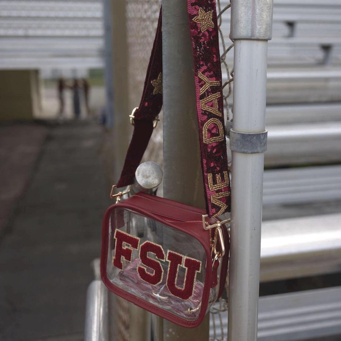 Clear Stadium Bag Crossbody Purse Sequin Strap Garnet Gold Fsu Gameday Football Fan Gear Gift Ncaa Approved Security Compliant Venue Handbag