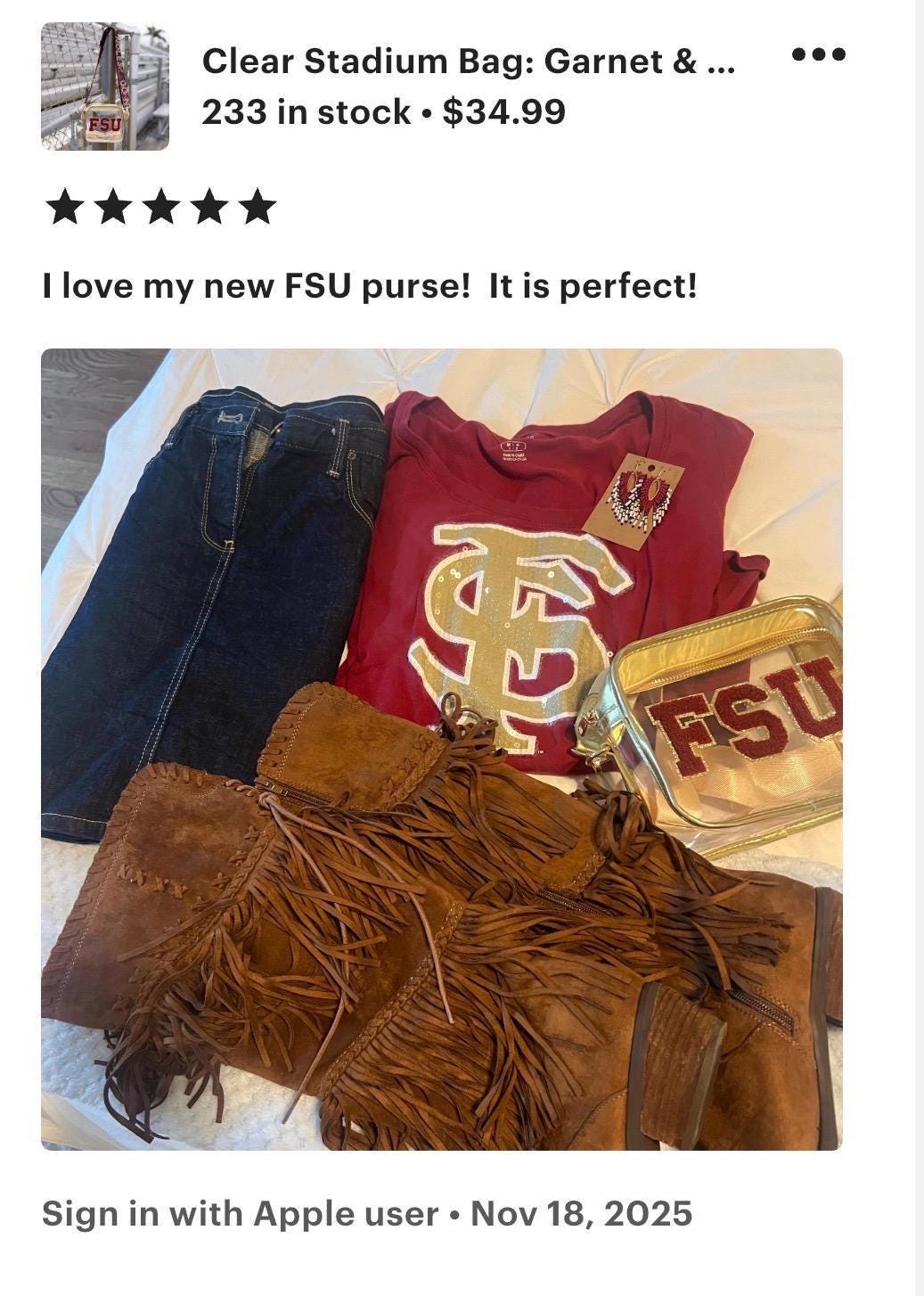 Clear Stadium Bag Crossbody Purse Sequin Strap Garnet Gold Fsu Gameday Football Fan Gear Gift Ncaa Approved Security Compliant Venue Handbag