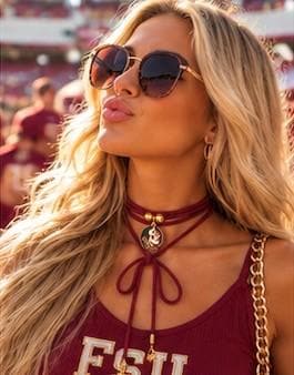FSU Wrap Necklace Gameday Jewelry College Team Spirit Accessory Logo Charm Cord Design Adjustable Tie Length Seminoles Fan Gift Women Tailgate Wear Florida State University Pride Noles Supporter Accessory Football Season Essential Casual