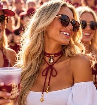 Fsu Wrap Necklace Gameday Jewelry College Team Logo Charm Cord Accessory Noles Fan Gift Women Tailgate Wear Florida State University Spirit
