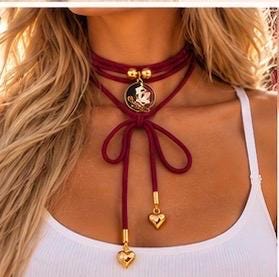 Fsu Wrap Necklace Gameday Jewelry College Team Logo Charm Cord Accessory Noles Fan Gift Women Tailgate Wear Florida State University Spirit