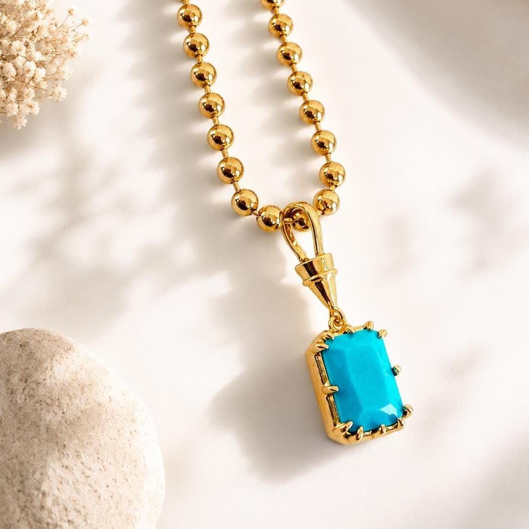 Gold gemstone pendant necklace with solitaire design by Sunkissed by Chrissy, elegant dainty jewelry for everyday or special occasions.