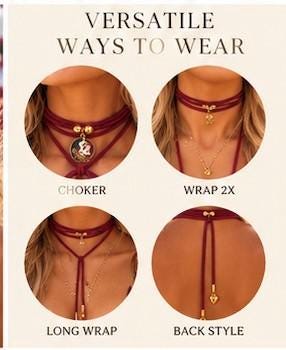 Fsu Wrap Necklace Gameday Jewelry College Team Logo Charm Cord Accessory Noles Fan Gift Women Tailgate Wear Florida State University Spirit