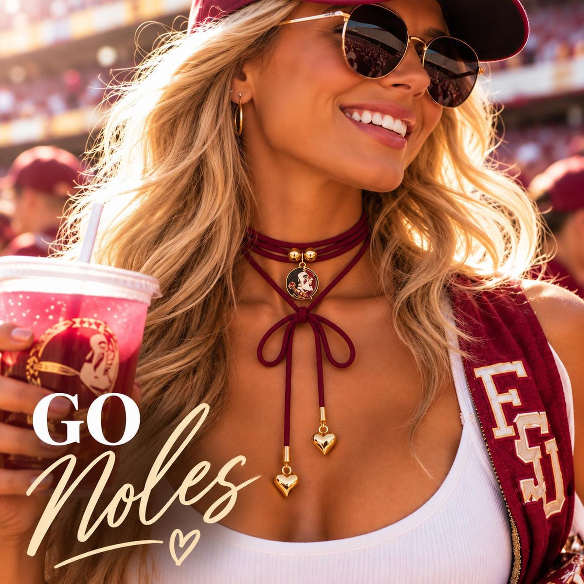 Fsu Wrap Necklace Gameday Jewelry College Team Logo Charm Cord Accessory Noles Fan Gift Women Tailgate Wear Florida State University Spirit