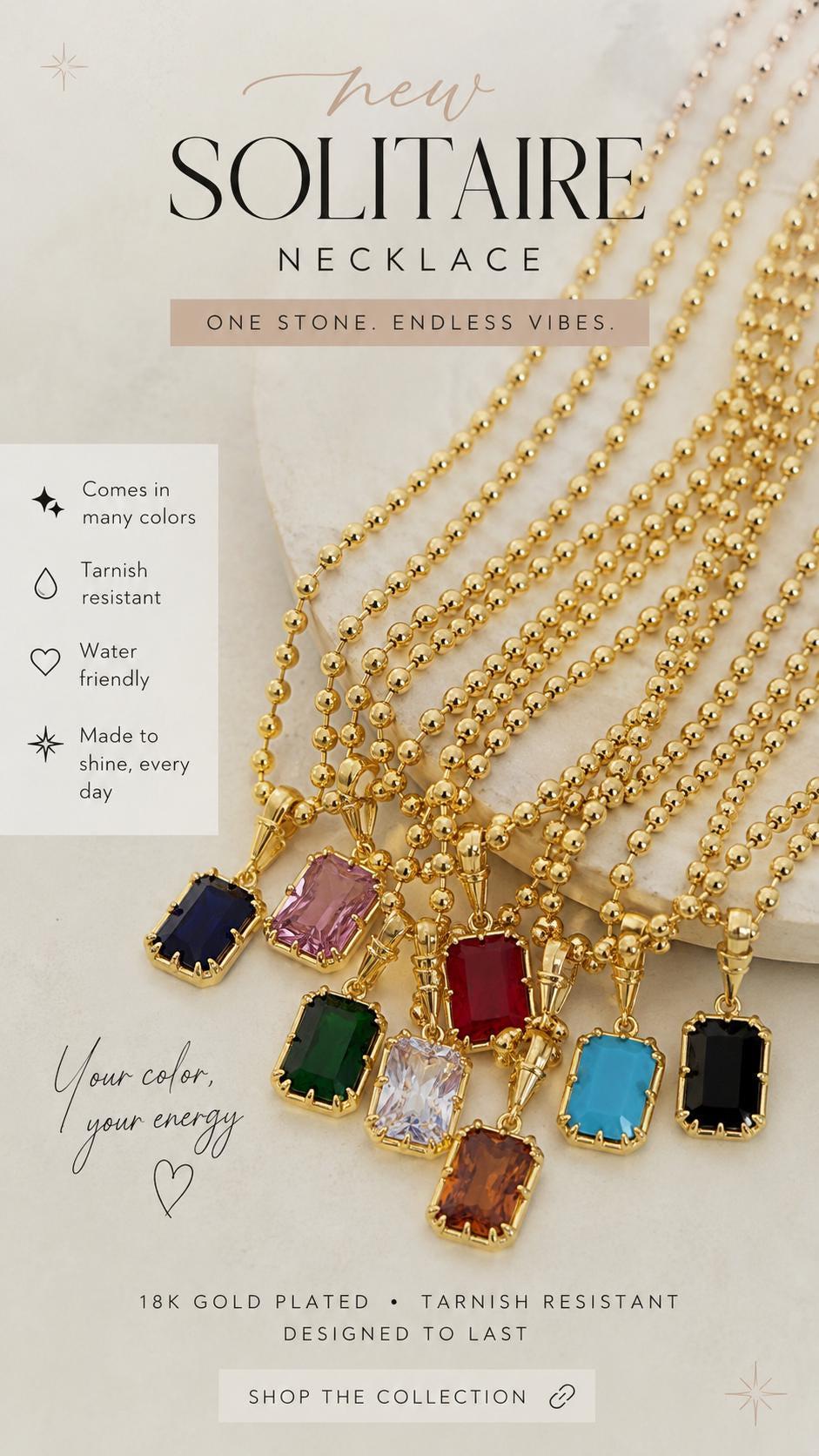 Gold gemstone pendant necklace featuring a solitaire birthstone, elegant and minimalist jewelry for everyday or wedding wear by Sunkissed by Chrissy