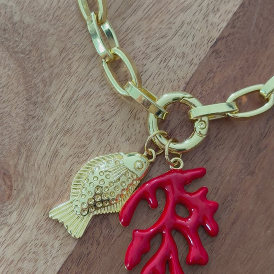 Gold-plated fish and red coral pendant necklace by Sunkissed by Chrissy, photo 9