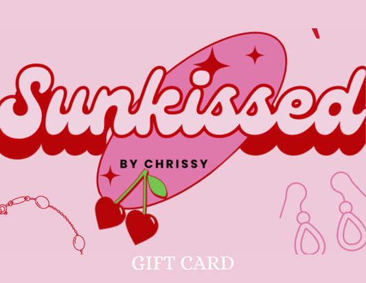 SunkissedbyChrissy gift card featuring a colorful design with the brand name, suitable for gifting or skincare purchases.