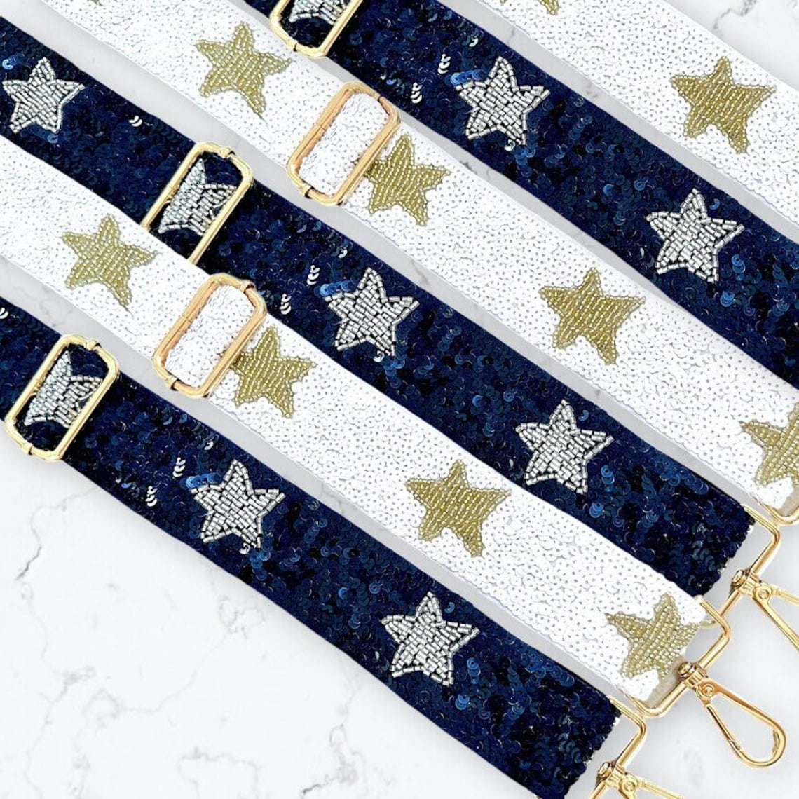Sequin and beaded clear bag strap by Sunkissed by Chrissy, stadium crossbody purse strap for game day and college bags.