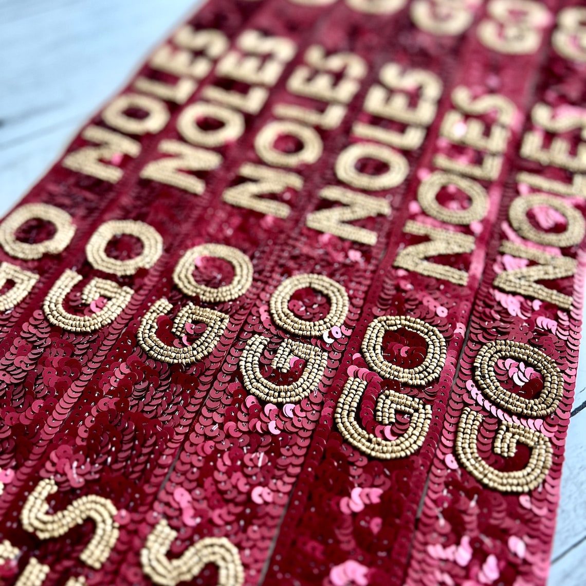 Beaded sequin purse strap by Sunkissed by Chrissy for clear stadium crossbody bags, perfect for game day and college accessories.