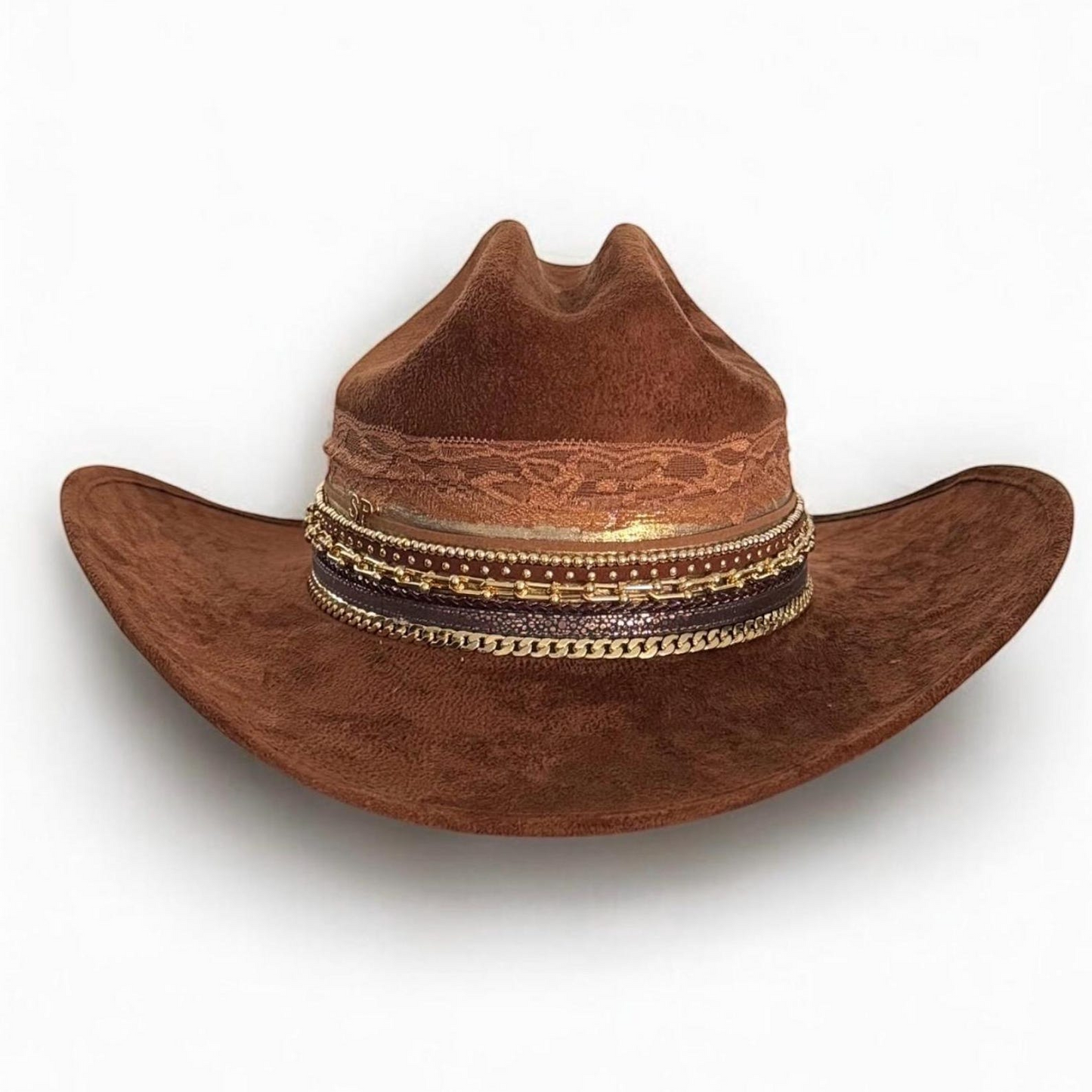 Sunkissed by Chrissy vegan suede Western cowboy hat with statement design, ideal for Nashville concerts, rodeos, and country festivals.
