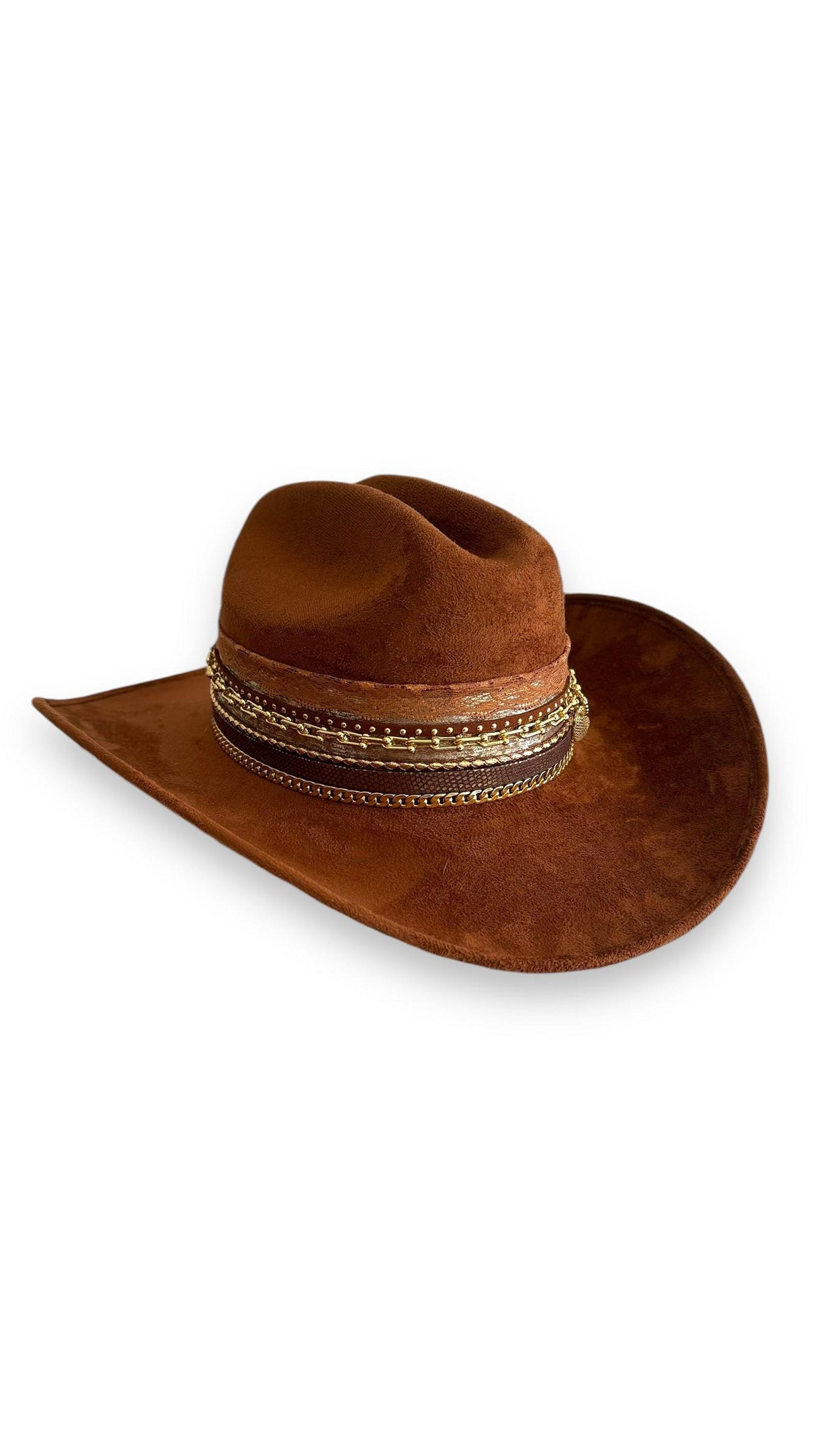 Sunkissed by Chrissy vegan suede Western cowboy hat with decorative band, perfect for Nashville concerts and country rodeo events.
