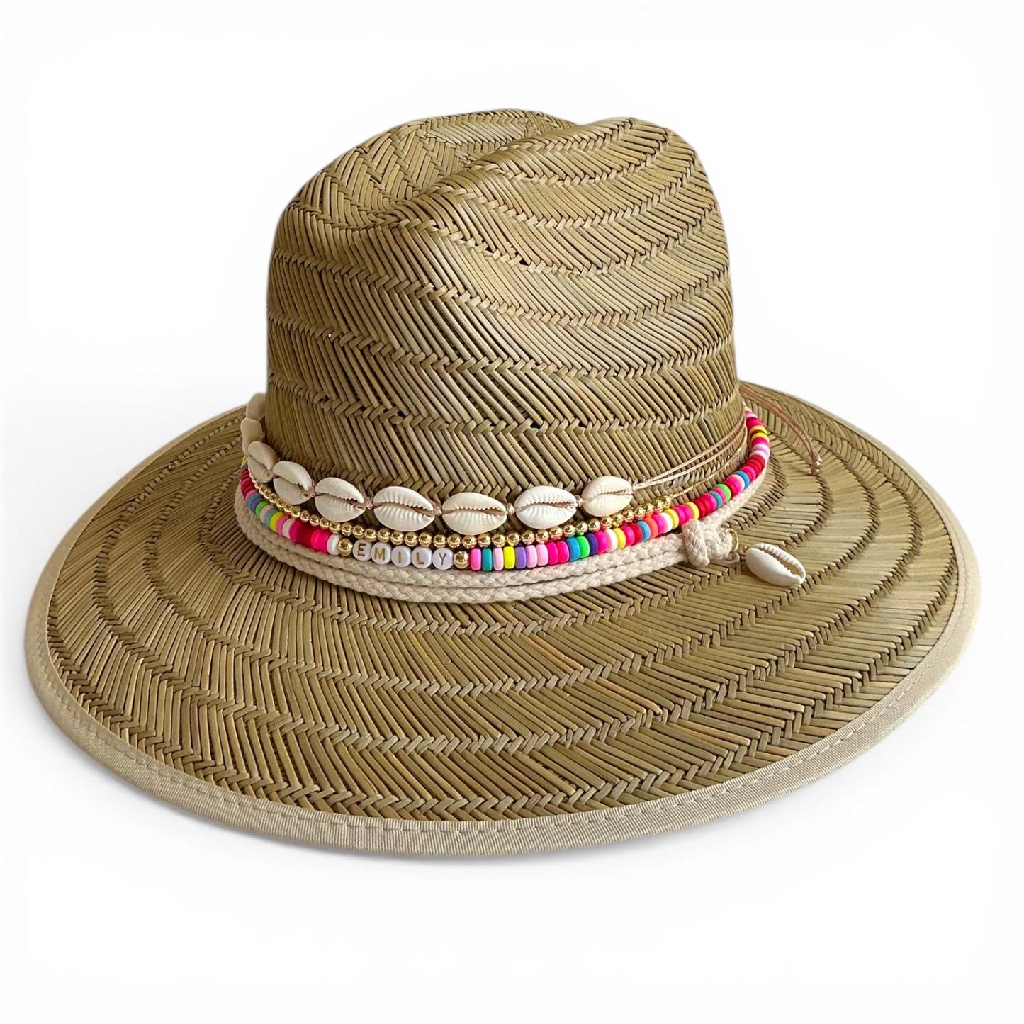 Personalized toddler sun hat with beads and cowrie shells, summer straw hat for girls, by Sunkissed by Chrissy