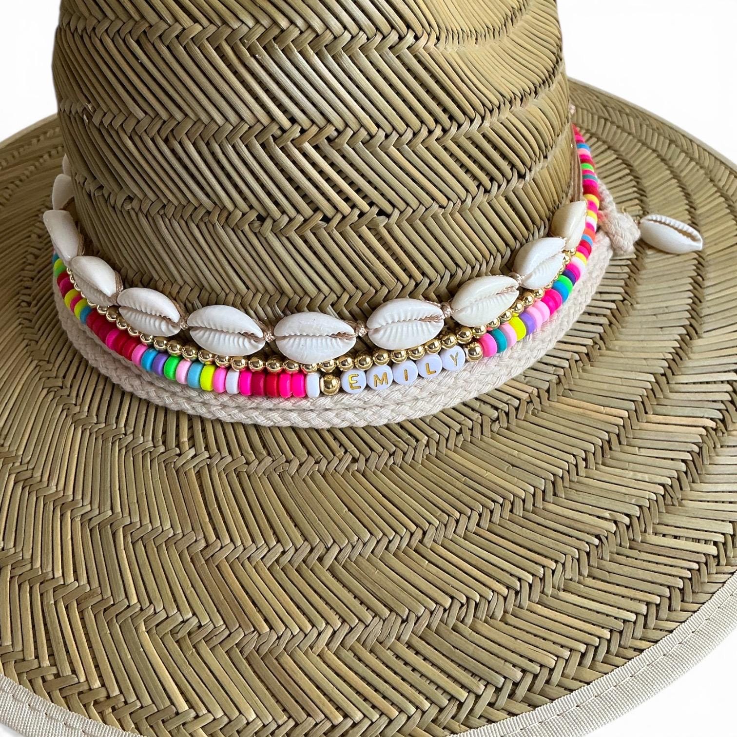 Personalized toddler sun hat with beads and cowrie shells, summer beach hat for girls, straw hat by Sunkissed by Chrissy